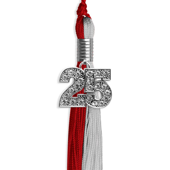 Red/Grey Graduation Tassel with Silver Bling Charm by Wholesale Grad Supply