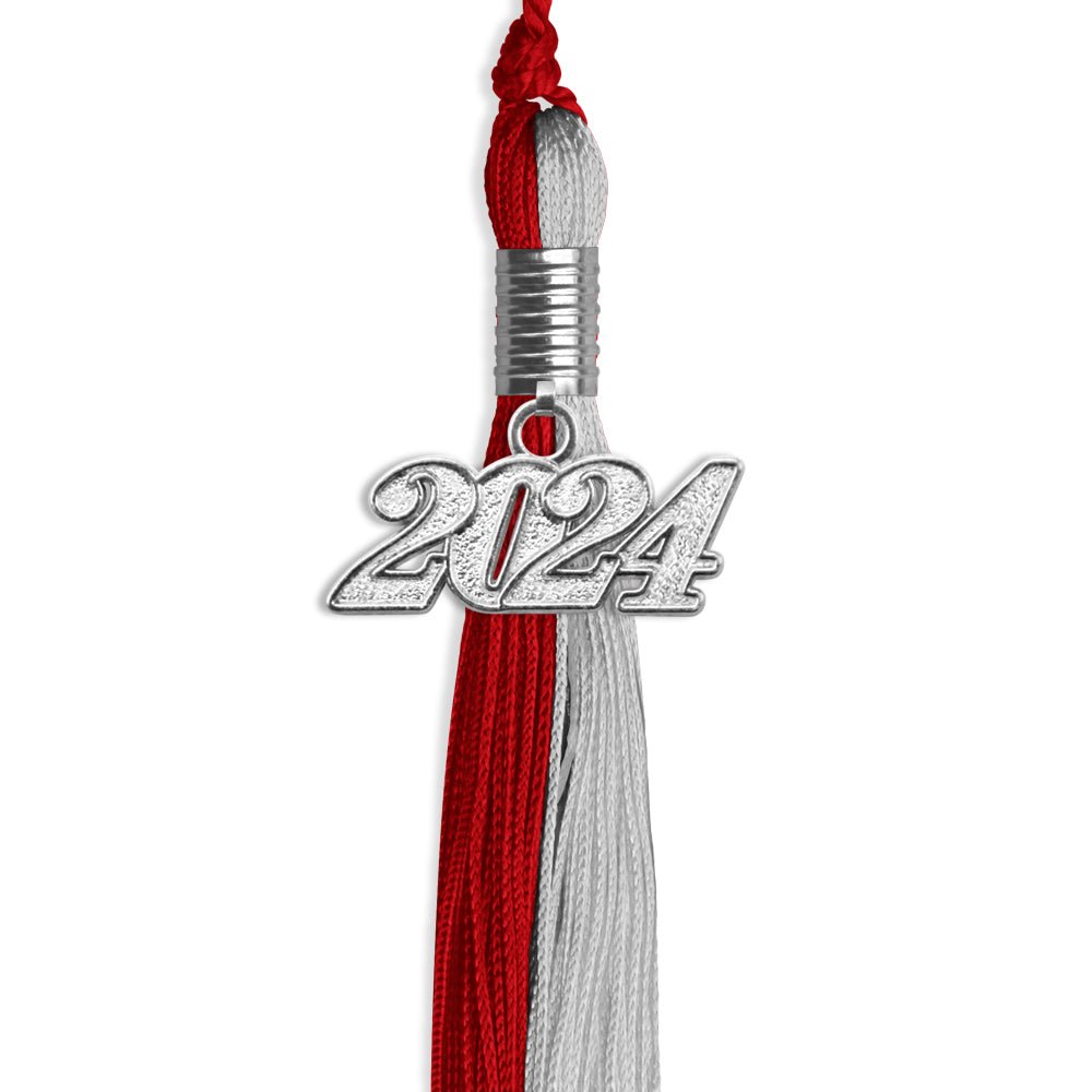 Red/Grey Graduation Tassel with Silver Bling Charm by Wholesale Grad Supply