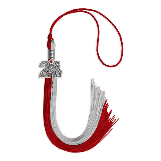 Red/Grey Graduation Tassel with Silver Bling Charm by Wholesale Grad Supply