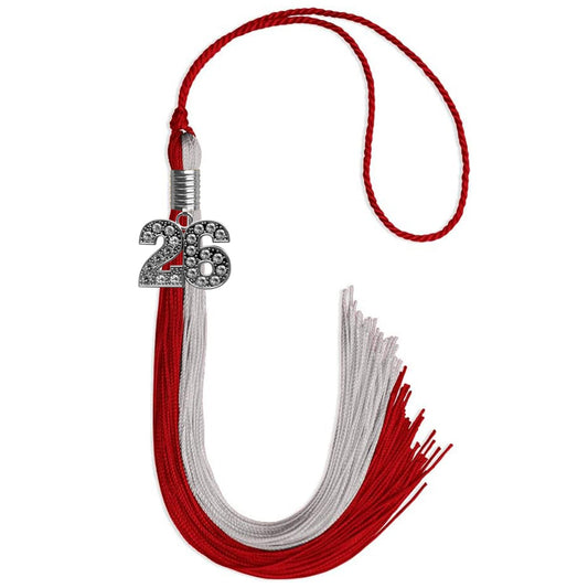 Red/Grey Graduation Tassel with Silver Bling Charm by Wholesale Grad Supply