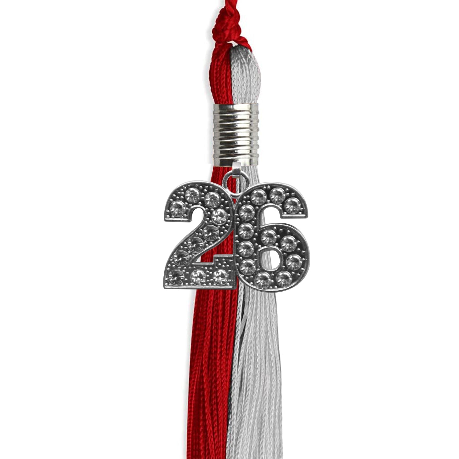Red/Grey Graduation Tassel with Silver Bling Charm by Wholesale Grad Supply