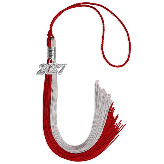 Red/Grey Graduation Tassel with Silver Bling Charm by Wholesale Grad Supply
