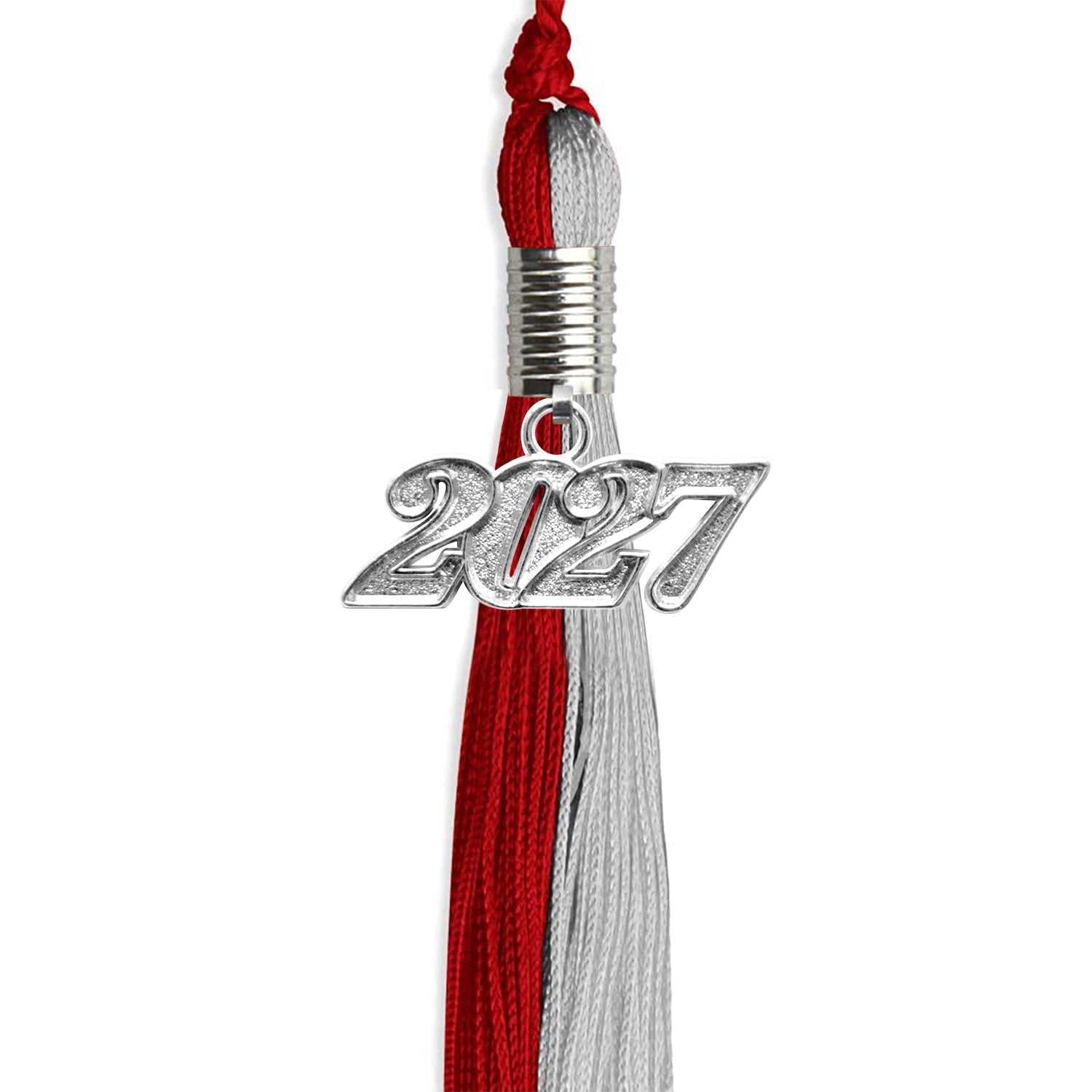 Red/Grey Graduation Tassel with Silver Bling Charm by Wholesale Grad Supply