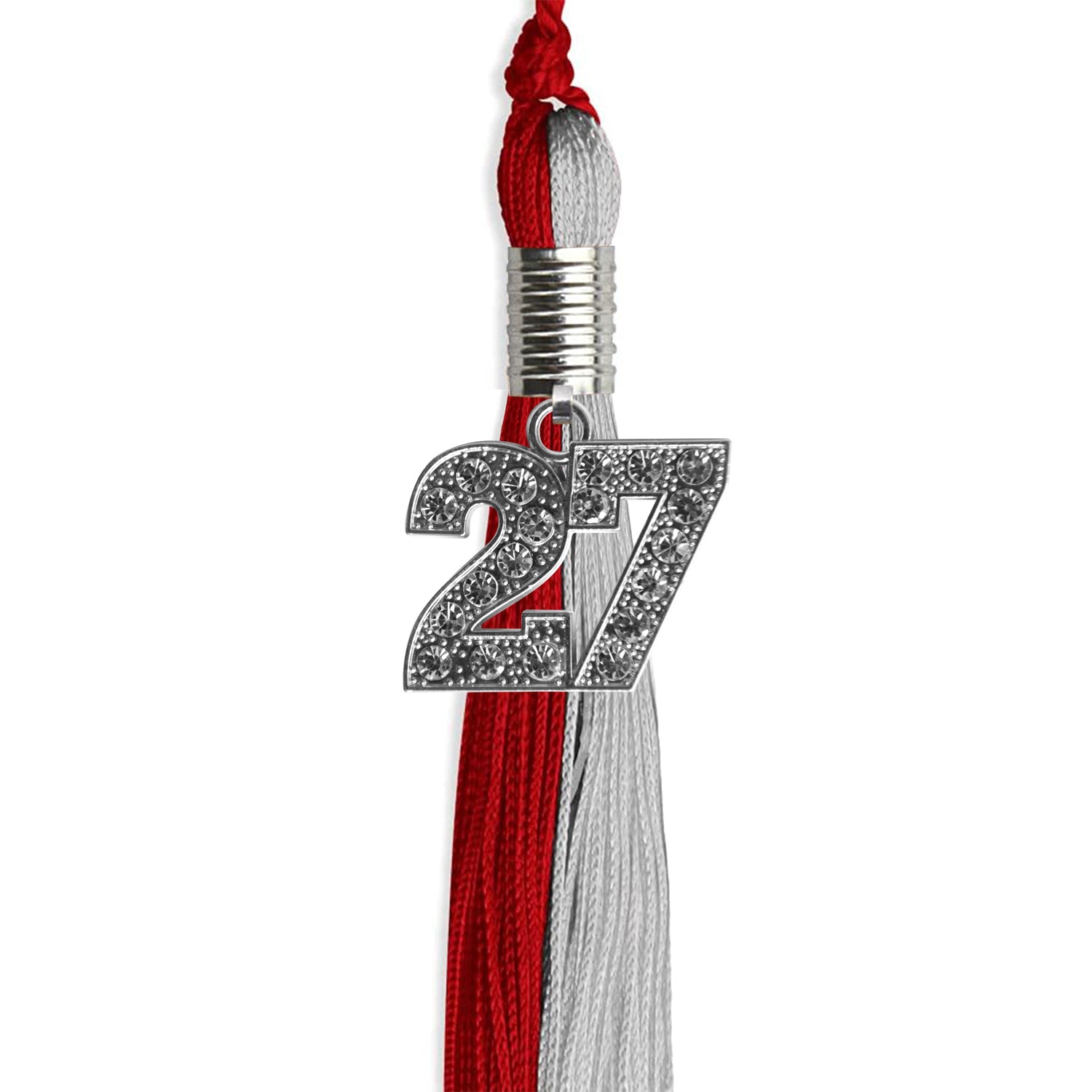 Red/Grey Graduation Tassel with Silver Bling Charm by Wholesale Grad Supply