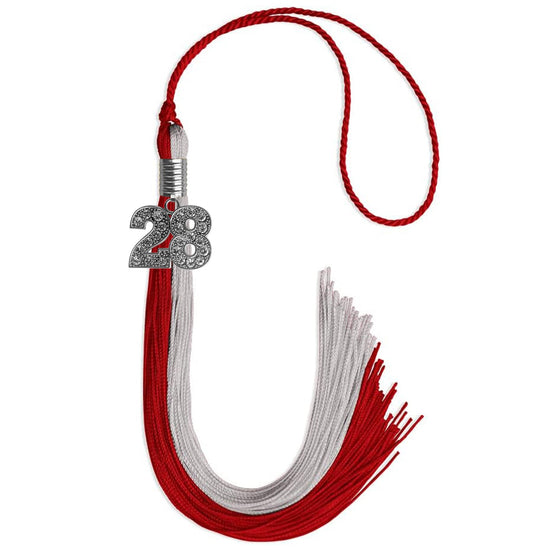 Red/Grey Graduation Tassel with Silver Bling Charm by Wholesale Grad Supply