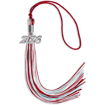 Red/Light Blue/White Mixed Color Graduation Tassel with Silver Bling Charm by Wholesale Grad Supply