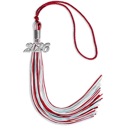 Red/Light Blue/White Mixed Color Graduation Tassel with Silver Bling Charm by Wholesale Grad Supply