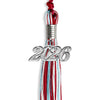 Red/Light Blue/White Mixed Color Graduation Tassel with Silver Bling Charm by Wholesale Grad Supply