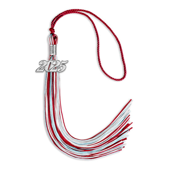 Red/Light Blue/White Mixed Color Graduation Tassel with Silver Bling Charm by Wholesale Grad Supply