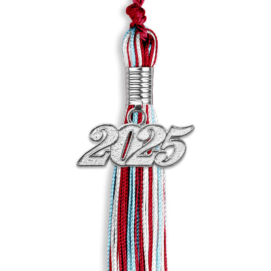 Red/Light Blue/White Mixed Color Graduation Tassel with Silver Bling Charm by Wholesale Grad Supply