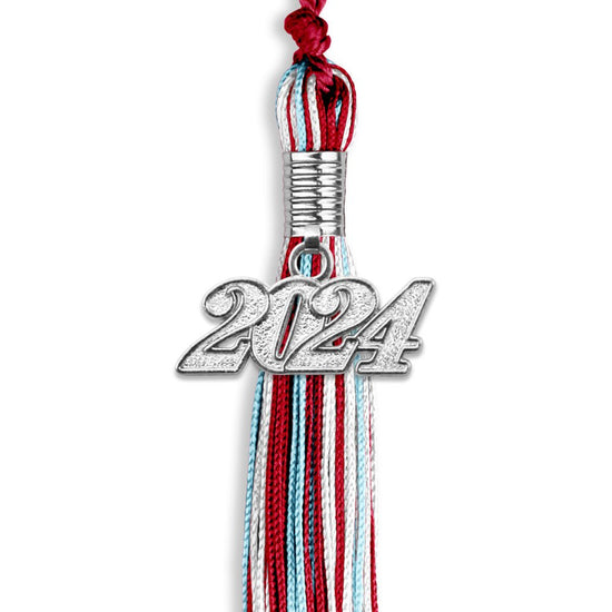 Red/Light Blue/White Mixed Color Graduation Tassel with Silver Bling Charm by Wholesale Grad Supply