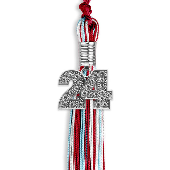 Red/Light Blue/White Mixed Color Graduation Tassel with Silver Bling Charm by Wholesale Grad Supply