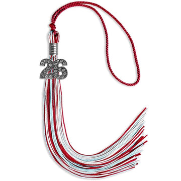 Red/Light Blue/White Mixed Color Graduation Tassel with Silver Bling Charm by Wholesale Grad Supply