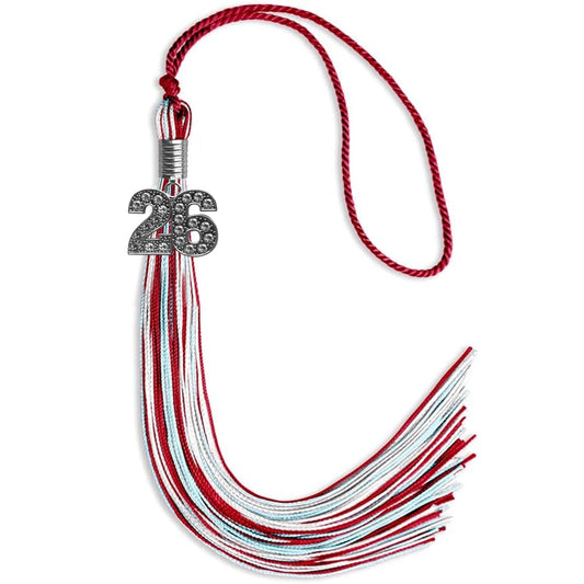 Red/Light Blue/White Mixed Color Graduation Tassel with Silver Bling Charm by Wholesale Grad Supply