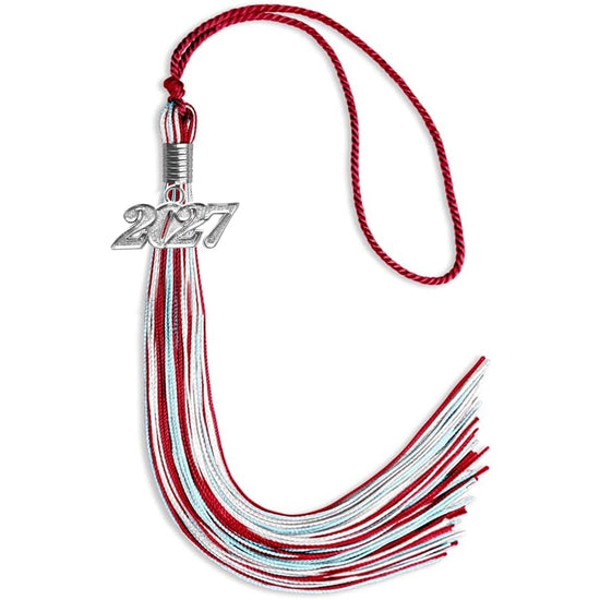 Red/Light Blue/White Mixed Color Graduation Tassel with Silver Bling Charm by Wholesale Grad Supply