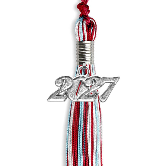Red/Light Blue/White Mixed Color Graduation Tassel with Silver Bling Charm by Wholesale Grad Supply