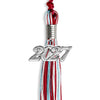 Red/Light Blue/White Mixed Color Graduation Tassel with Silver Bling Charm by Wholesale Grad Supply