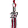 Red/Light Blue/White Mixed Color Graduation Tassel with Silver Bling Charm by Wholesale Grad Supply