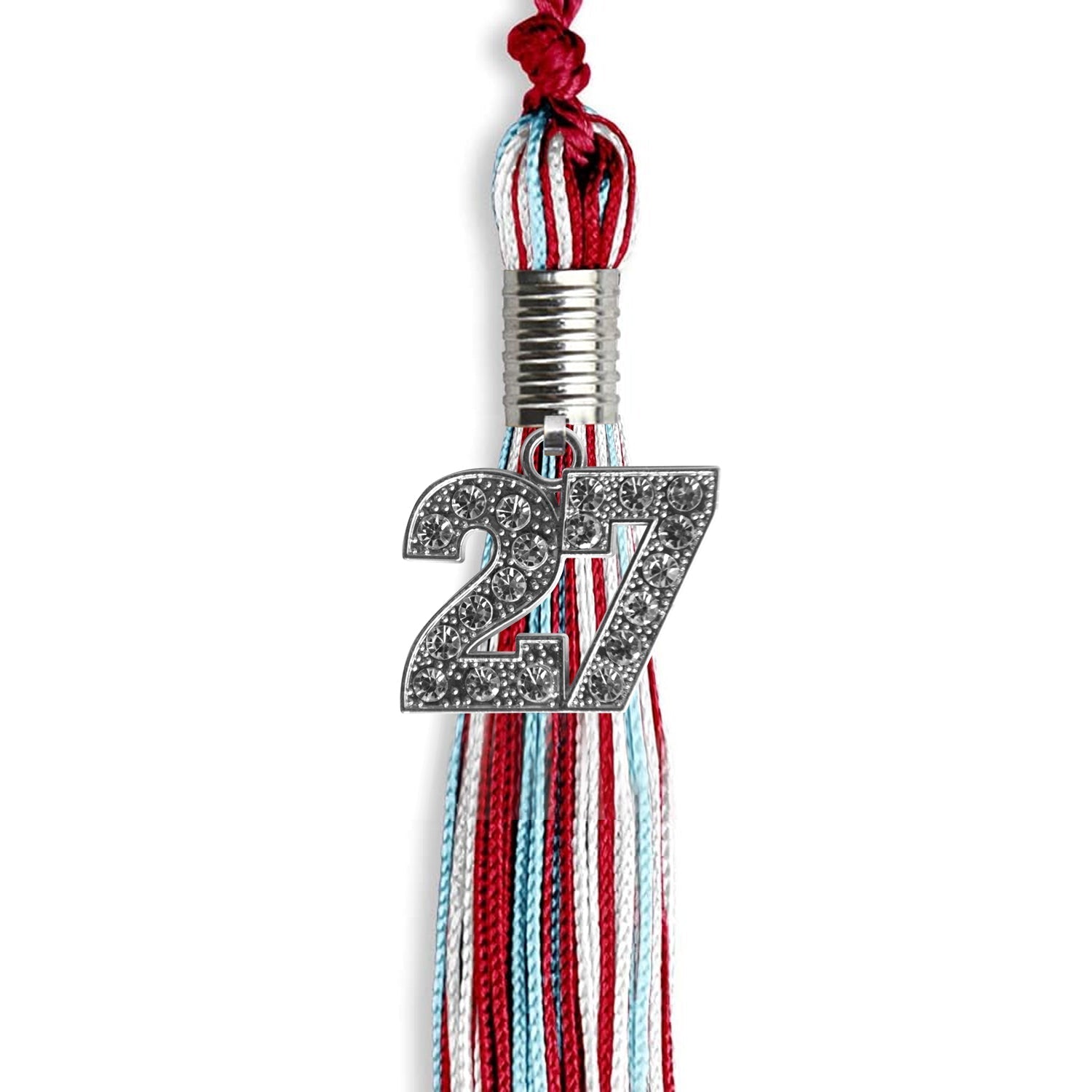 Red/Light Blue/White Mixed Color Graduation Tassel with Silver Bling Charm by Wholesale Grad Supply