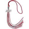 Red/Light Blue/White Mixed Color Graduation Tassel with Silver Bling Charm by Wholesale Grad Supply