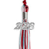 Red/Light Blue/White Mixed Color Graduation Tassel with Silver Bling Charm by Wholesale Grad Supply