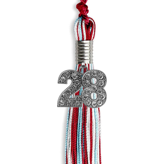 Red/Light Blue/White Mixed Color Graduation Tassel with Silver Bling Charm by Wholesale Grad Supply