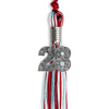 Red/Light Blue/White Mixed Color Graduation Tassel with Silver Bling Charm by Wholesale Grad Supply