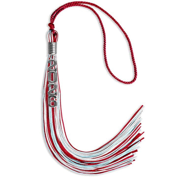 Red/Light Blue/White Mixed Color Graduation Tassel with Silver Stacked Date Drop by Wholesale Grad Supply