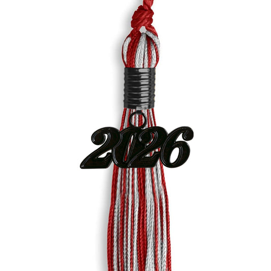 Red/Silver Mixed Color Graduation Tassel with Black Bling Charm by Wholesale Grad Supply