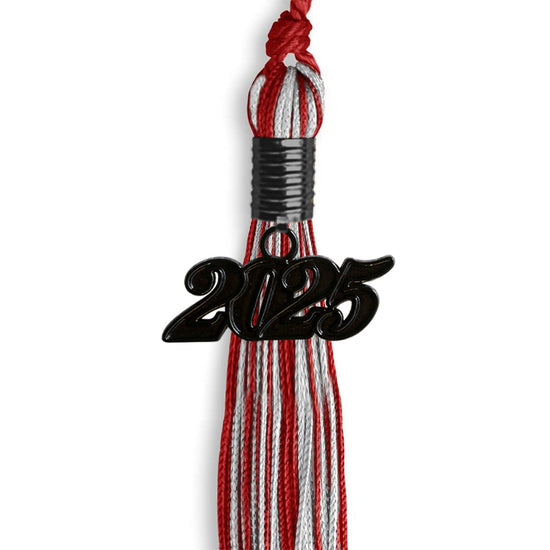 Red/Silver Mixed Color Graduation Tassel with Black Bling Charm by Wholesale Grad Supply