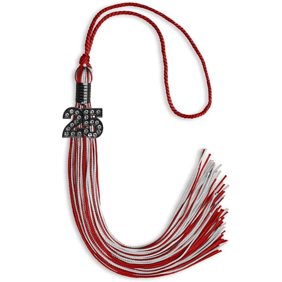 Red/Silver Mixed Color Graduation Tassel with Black Bling Charm by Wholesale Grad Supply