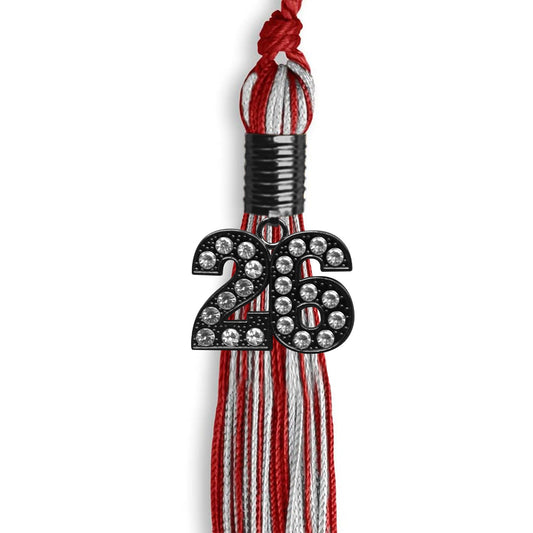 Red/Silver Mixed Color Graduation Tassel with Black Bling Charm by Wholesale Grad Supply