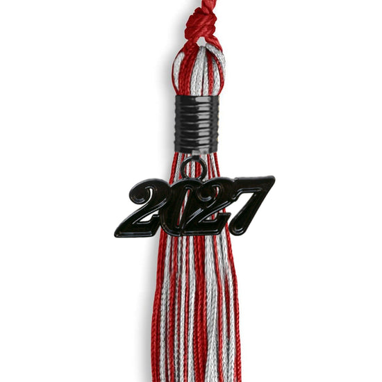 Red/Silver Mixed Color Graduation Tassel with Black Bling Charm by Wholesale Grad Supply