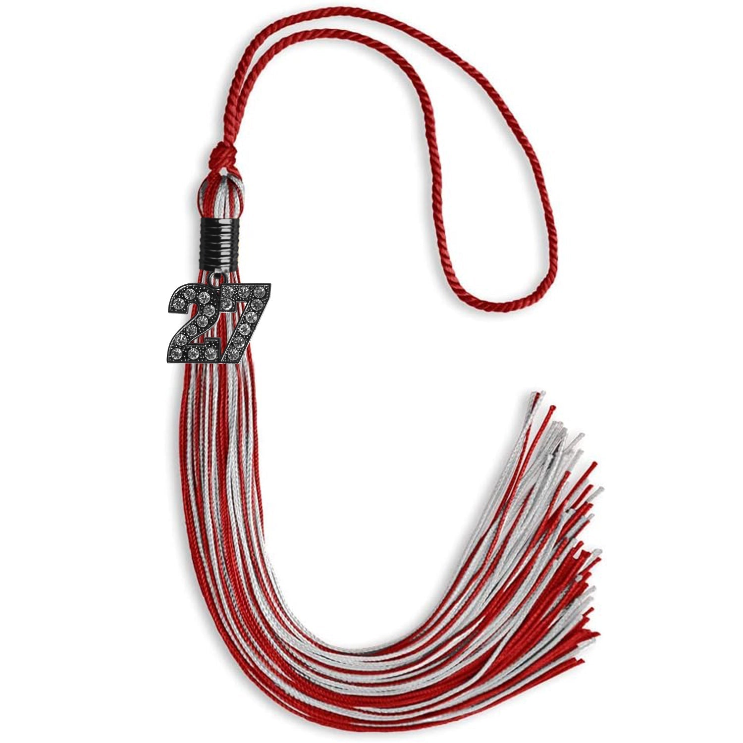 Red/Silver Mixed Color Graduation Tassel with Black Bling Charm by Wholesale Grad Supply