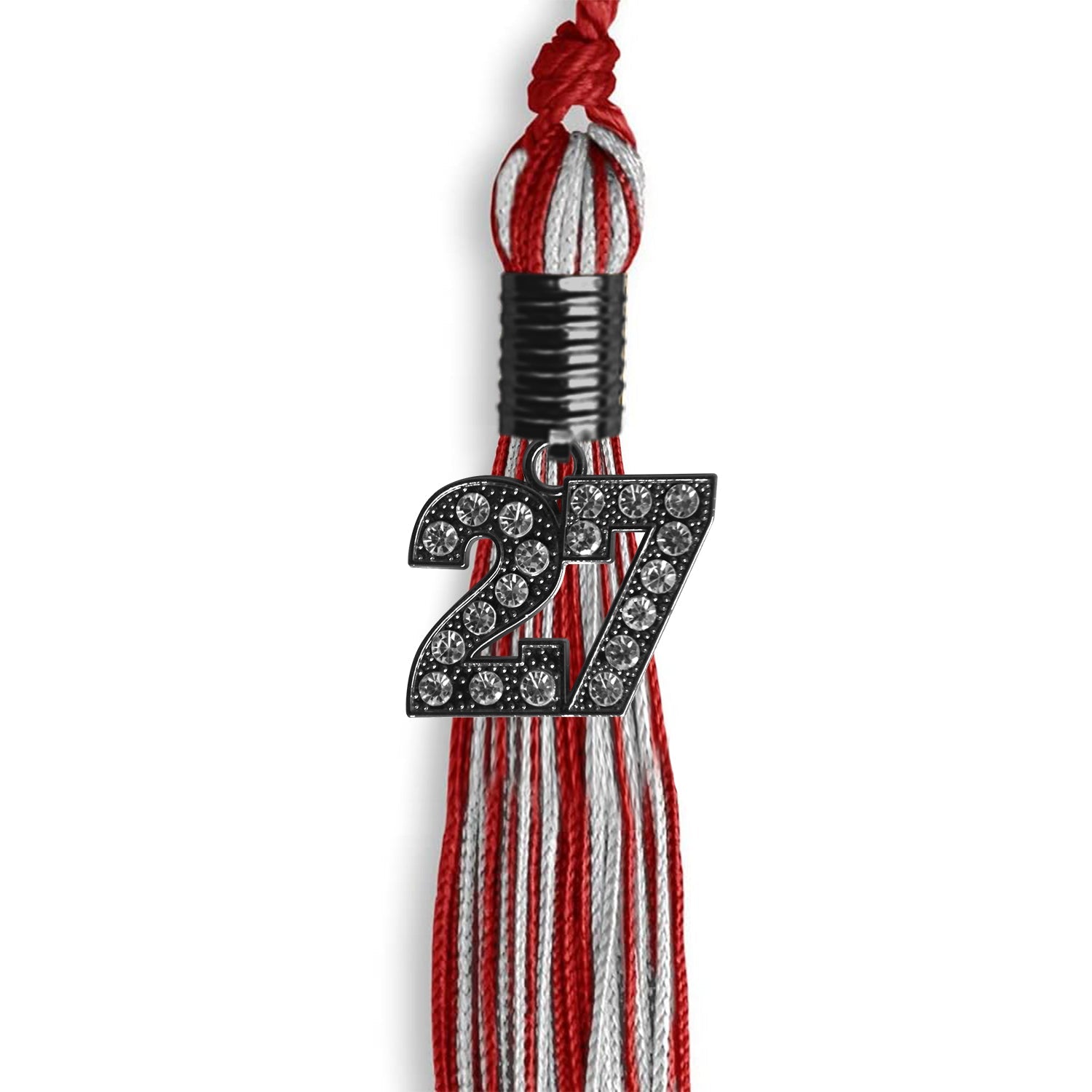 Red/Silver Mixed Color Graduation Tassel with Black Bling Charm by Wholesale Grad Supply