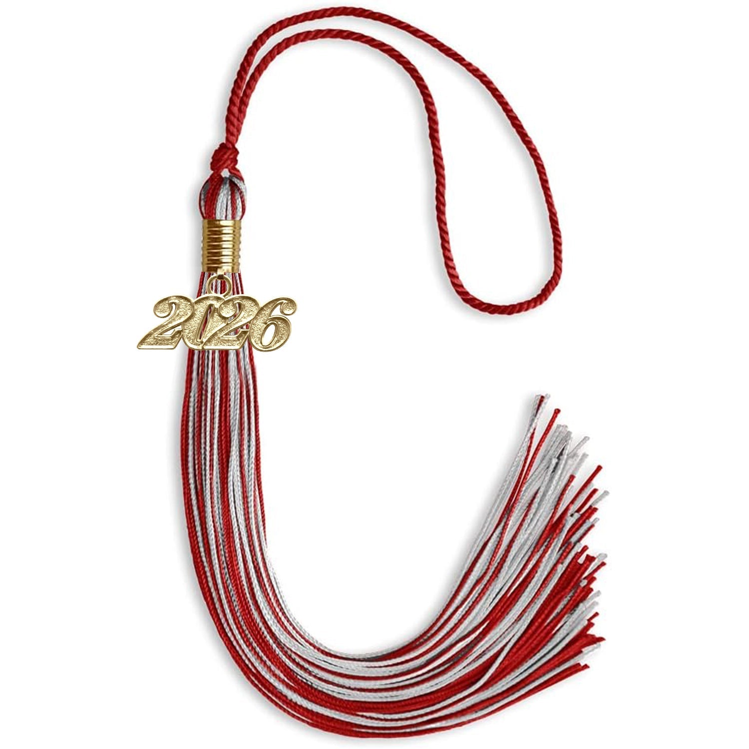 Red/Silver Mixed Color Graduation Tassel with Gold Bling Charm by Wholesale Grad Supply