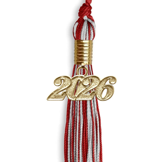 Red/Silver Mixed Color Graduation Tassel with Gold Bling Charm by Wholesale Grad Supply