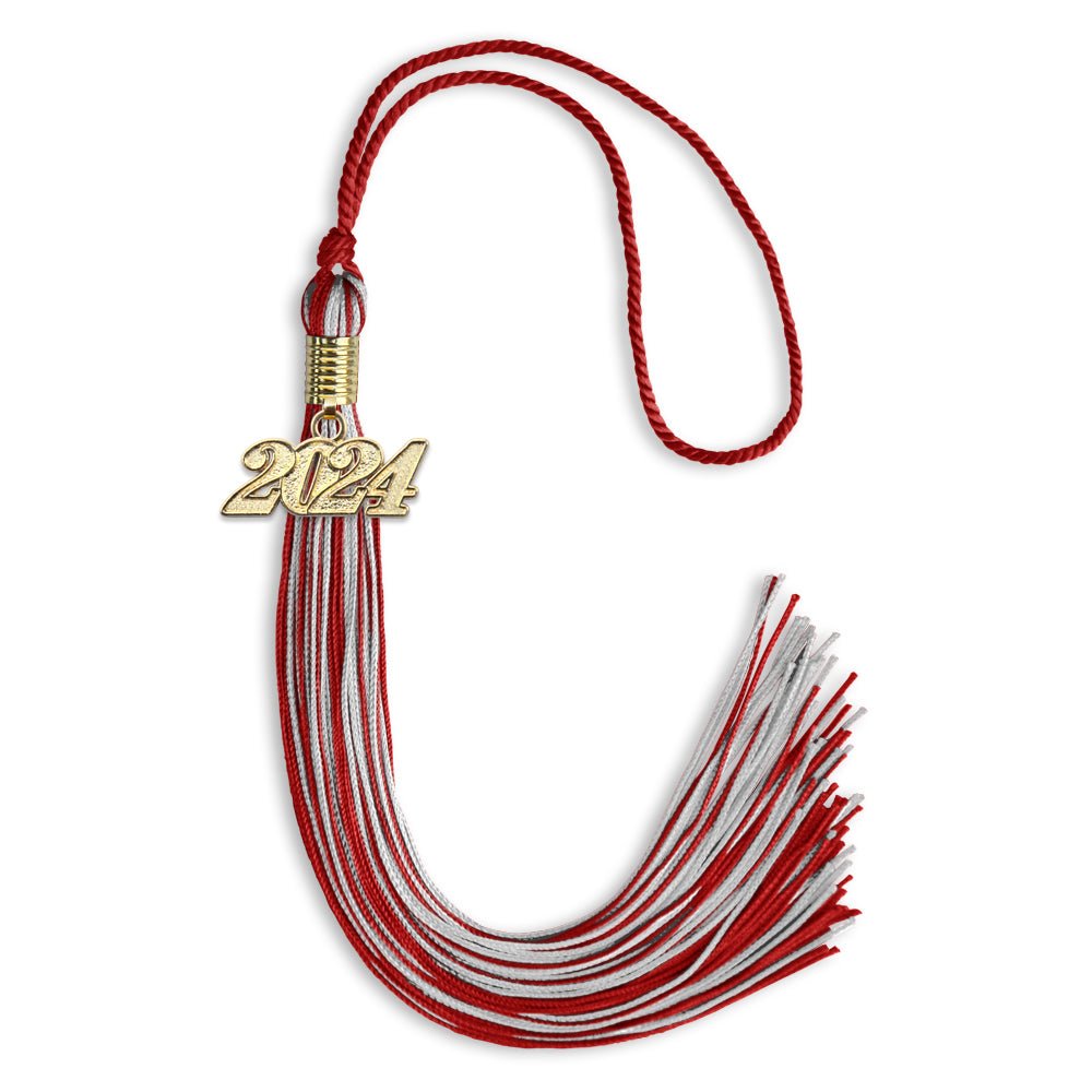 Red/Silver Mixed Color Graduation Tassel with Gold Bling Charm by Wholesale Grad Supply