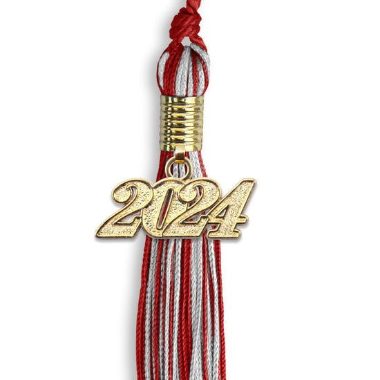 Red/Silver Mixed Color Graduation Tassel with Gold Bling Charm by Wholesale Grad Supply