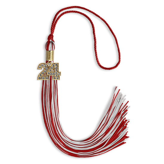 Red/Silver Mixed Color Graduation Tassel with Gold Bling Charm by Wholesale Grad Supply