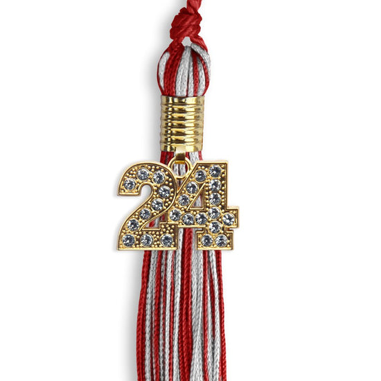 Red/Silver Mixed Color Graduation Tassel with Gold Bling Charm by Wholesale Grad Supply