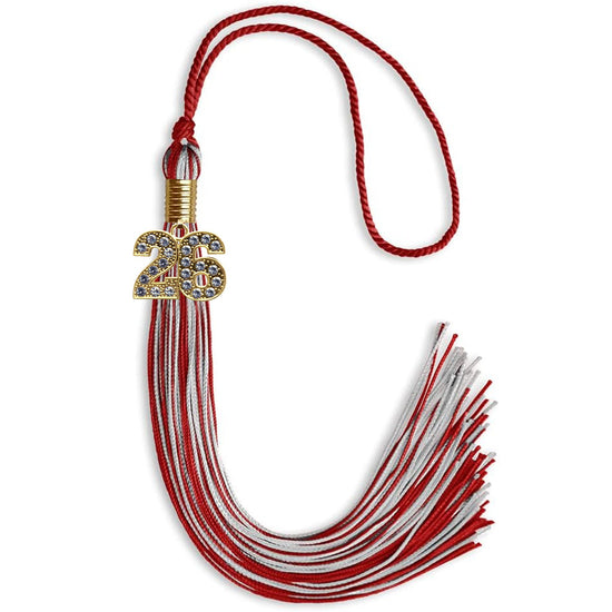 Red/Silver Mixed Color Graduation Tassel with Gold Bling Charm by Wholesale Grad Supply