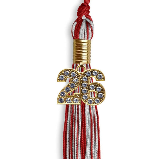 Red/Silver Mixed Color Graduation Tassel with Gold Bling Charm by Wholesale Grad Supply