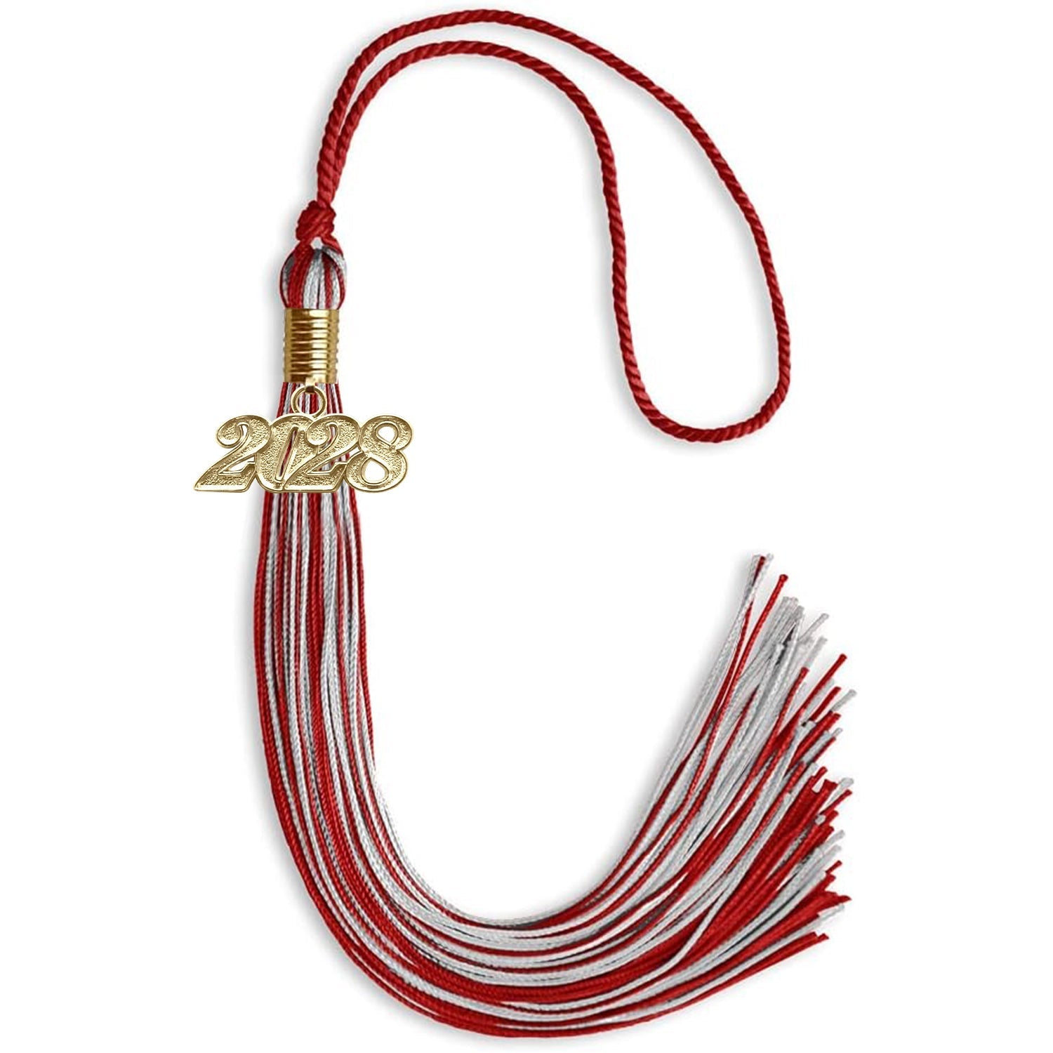 Red/Silver Mixed Color Graduation Tassel with Gold Bling Charm by Wholesale Grad Supply