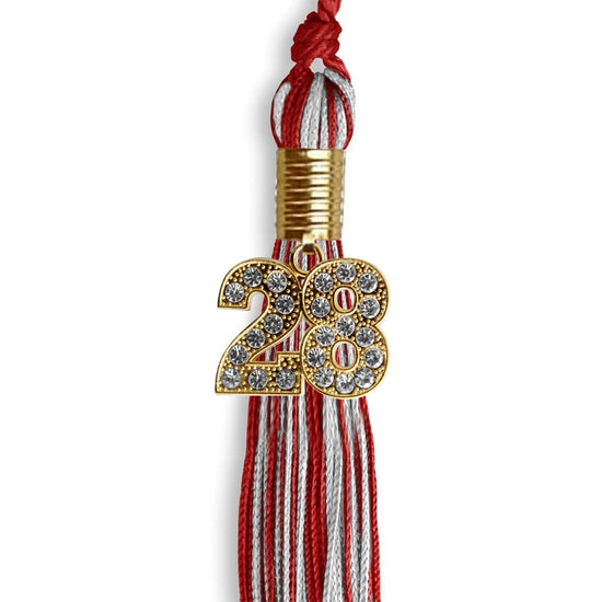 Red/Silver Mixed Color Graduation Tassel with Gold Bling Charm by Wholesale Grad Supply