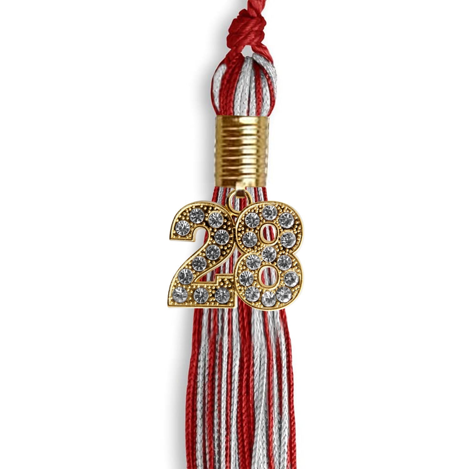 Red/Silver Mixed Color Graduation Tassel with Gold Bling Charm by Wholesale Grad Supply
