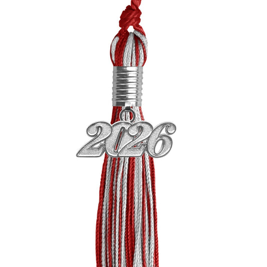 Red/Silver Mixed Color Graduation Tassel with Silver Bling Charm by Wholesale Grad Supply