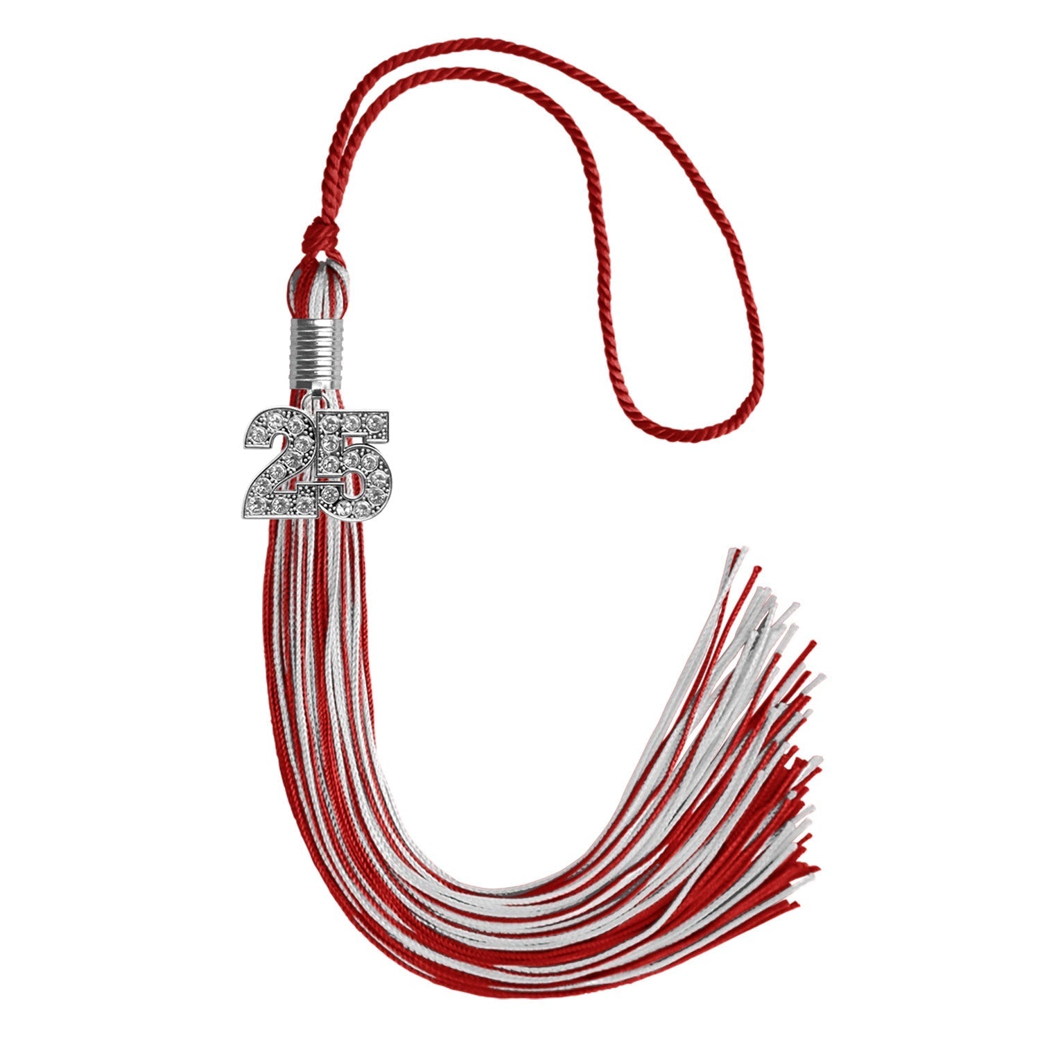Red/Silver Mixed Color Graduation Tassel with Silver Bling Charm by Wholesale Grad Supply