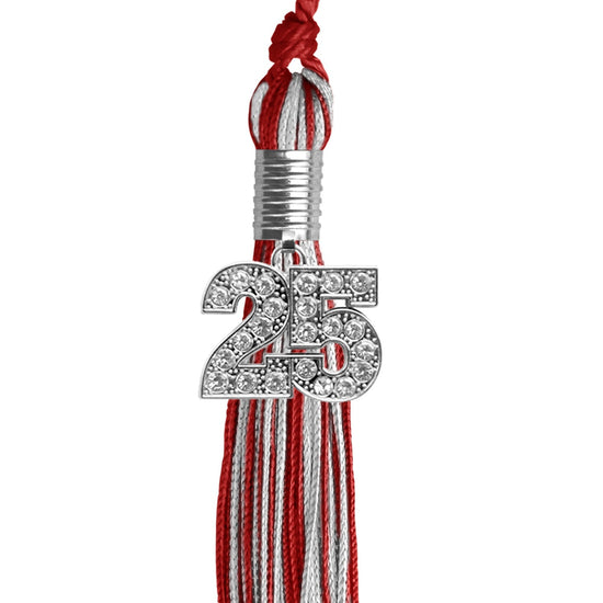 Red/Silver Mixed Color Graduation Tassel with Silver Bling Charm by Wholesale Grad Supply