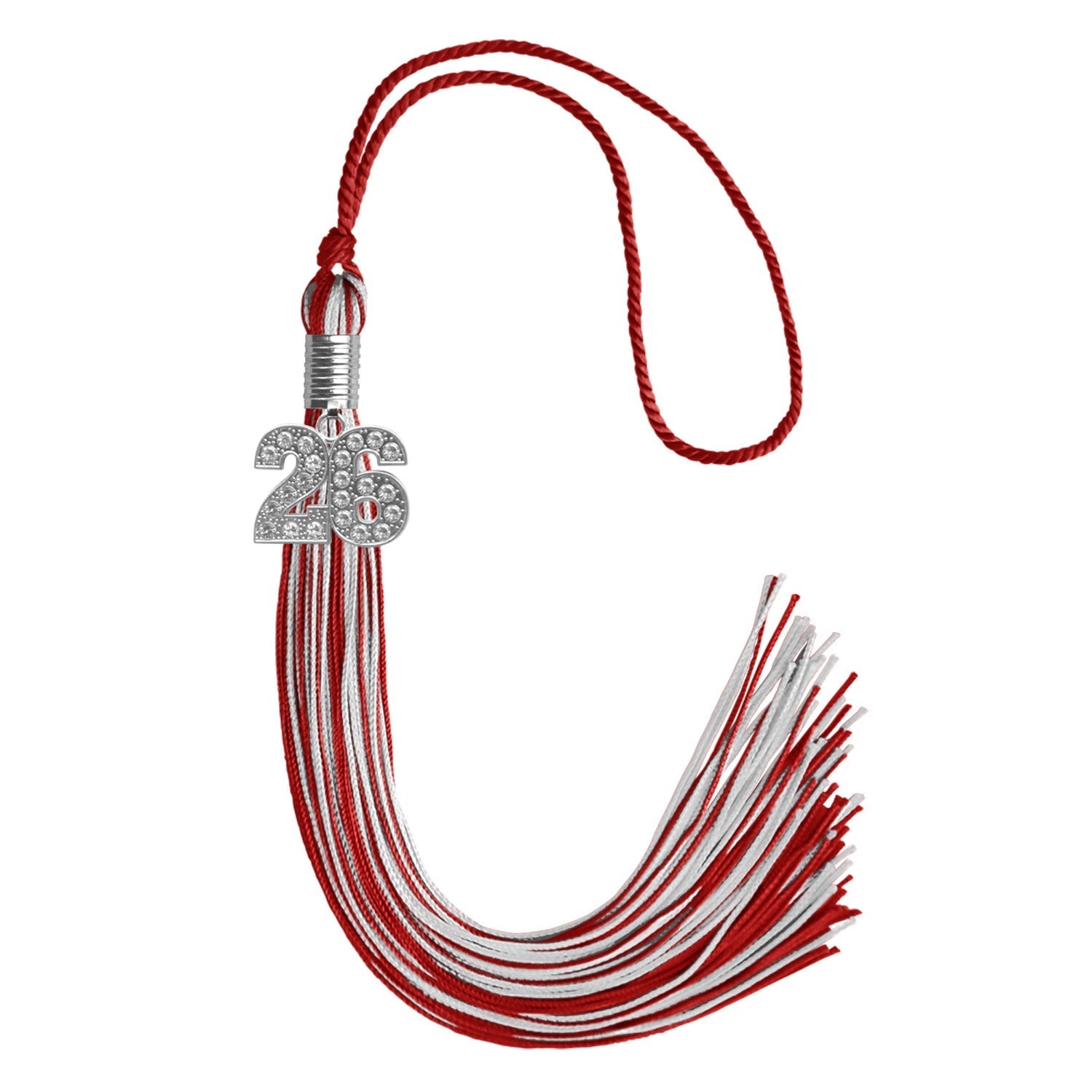 Red/Silver Mixed Color Graduation Tassel with Silver Bling Charm by Wholesale Grad Supply